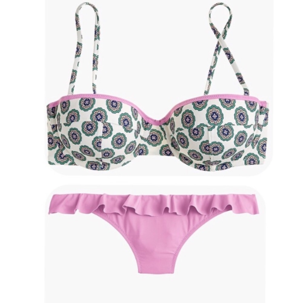 J. Crew Underwire Ruffle Hipster Bikini Size 32C Top and S Bottom NWT